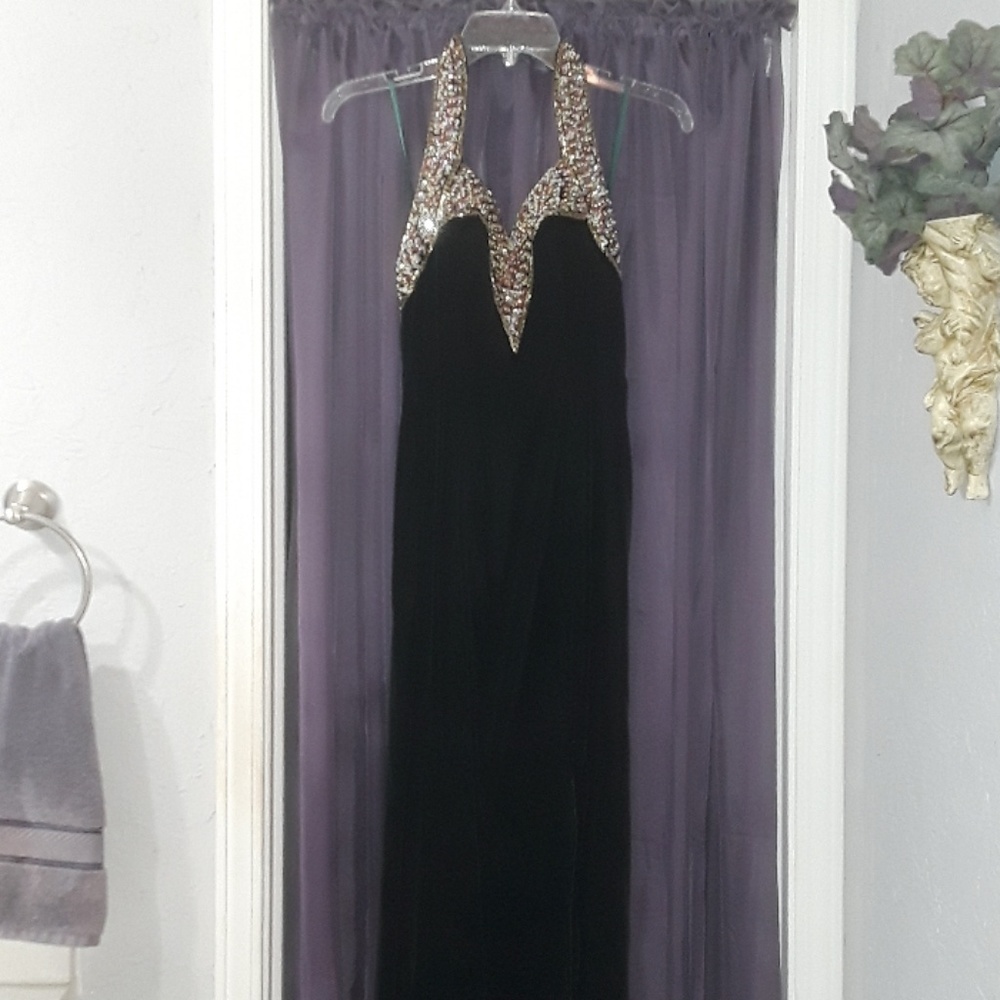 Alyce Designs long fitted gown with sequins